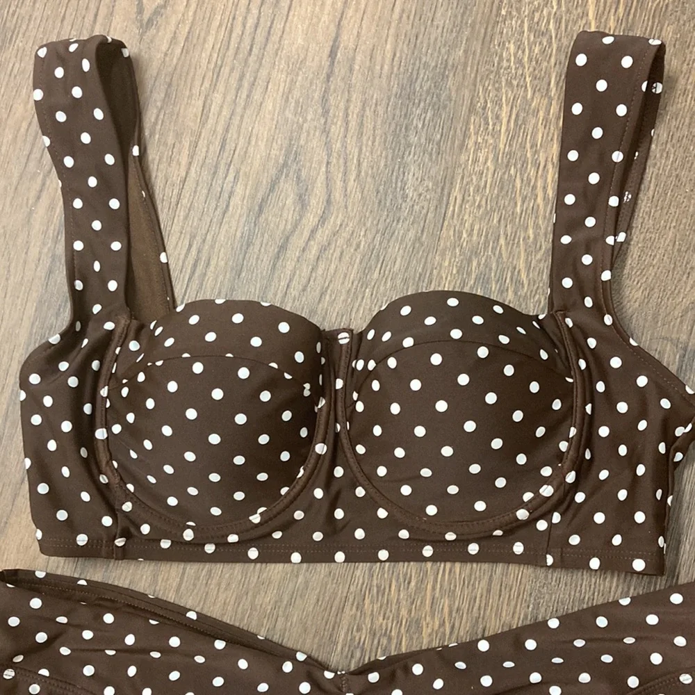 Time and Tru Brown Polka Dot 2 Piece Bikini - Picture 5 of 12